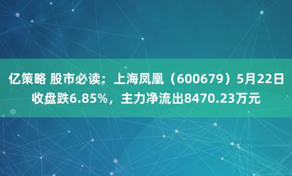 亿策略 股市必读：上海凤凰（600679）5月22日收盘跌6.85%，主力净流出8470.23万元