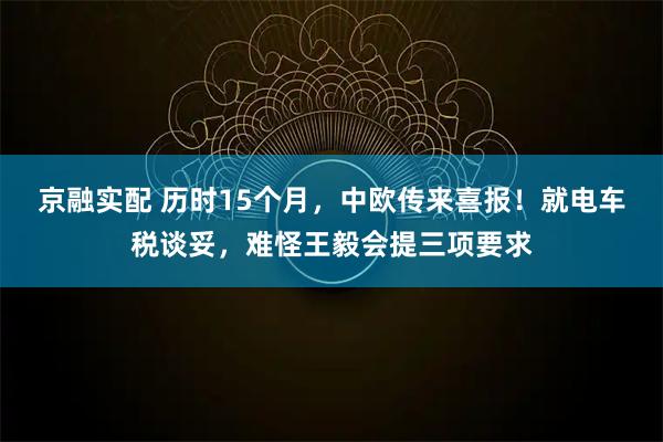 京融实配 历时15个月，中欧传来喜报！就电车税谈妥，难怪王毅会提三项要求